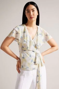Ted Baker Blue Gemmiaa Ruffle Sleeves Wrap Top