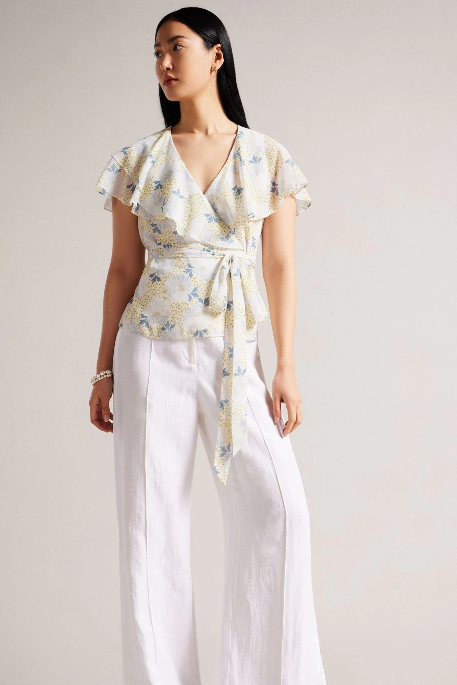 Ted Baker Blue Gemmiaa Ruffle Sleeves Wrap Top - Image 3