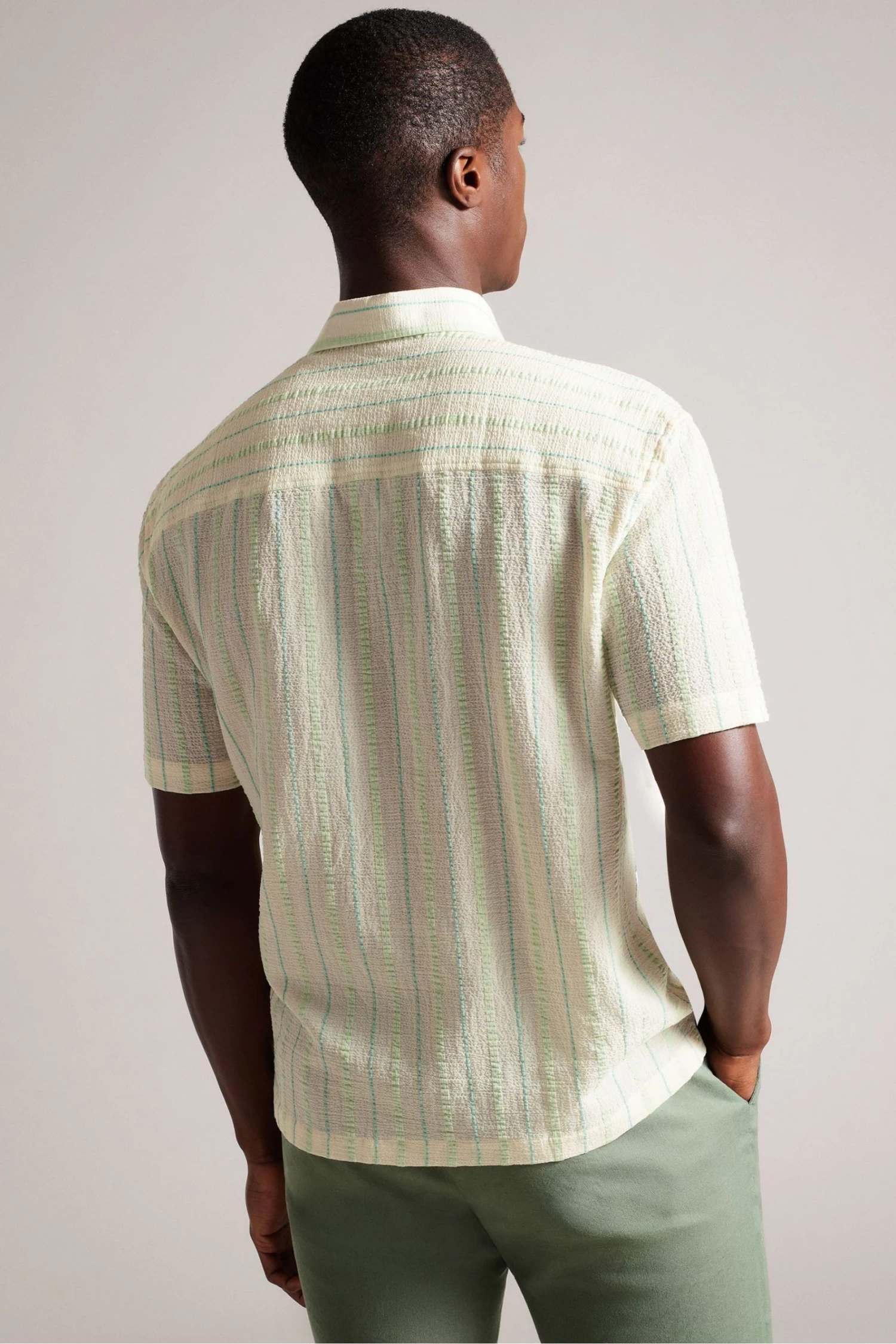 Ted Baker Green Hillma Short Sleeved Seersucker Stripe Shirt - Image 2