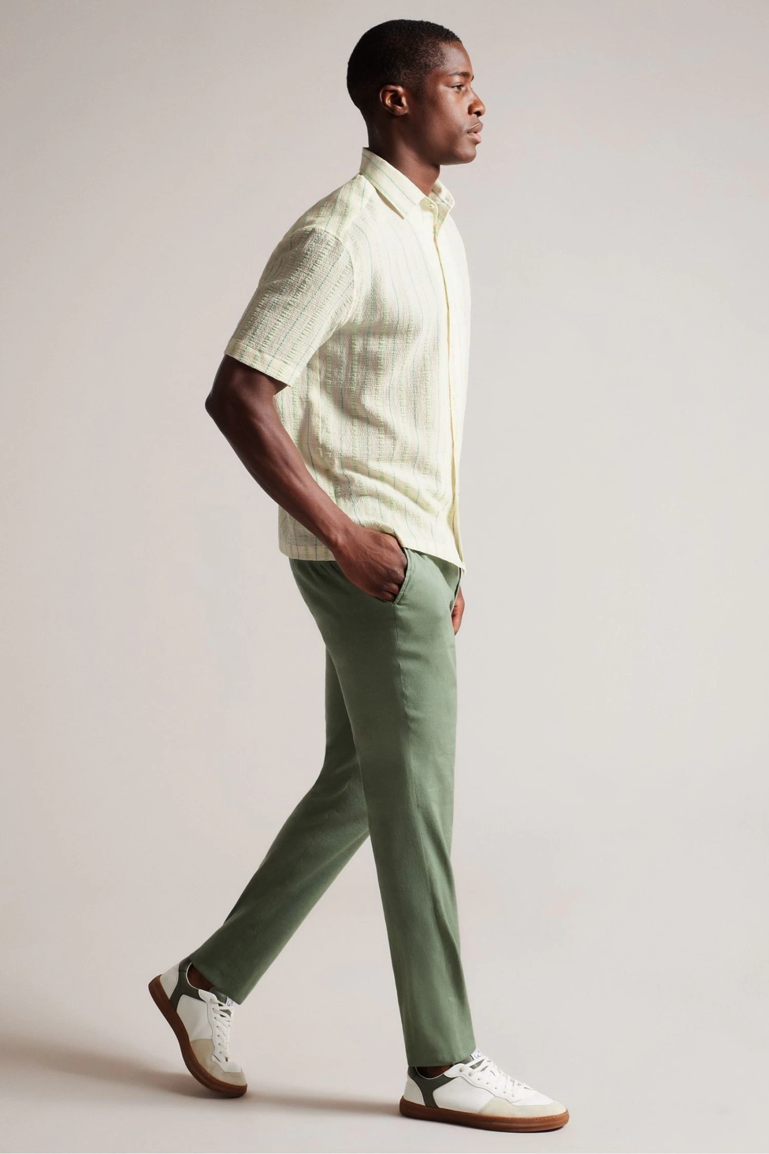 Ted Baker Green Hillma Short Sleeved Seersucker Stripe Shirt - Image 3