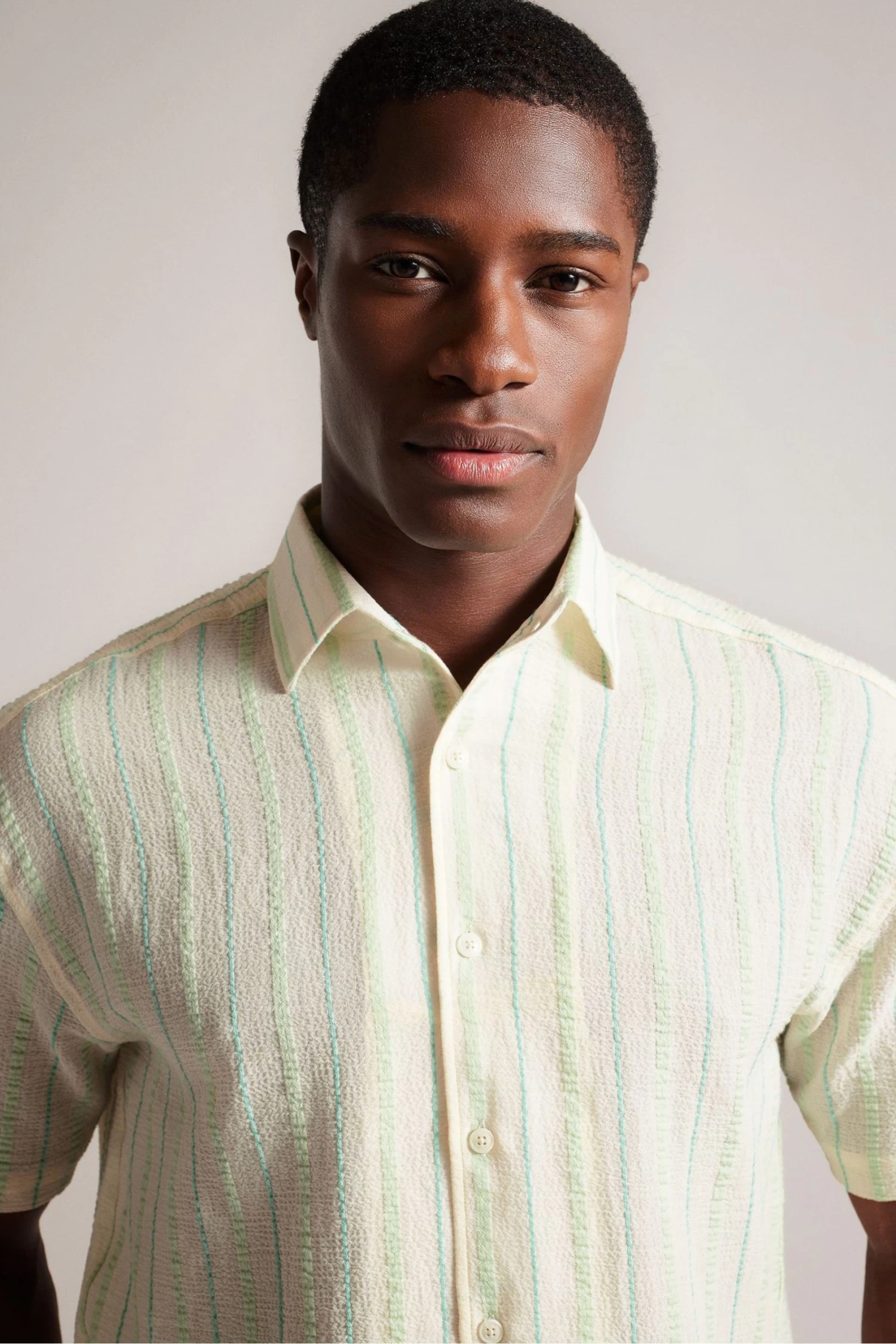 Ted Baker Green Hillma Short Sleeved Seersucker Stripe Shirt - Image 4