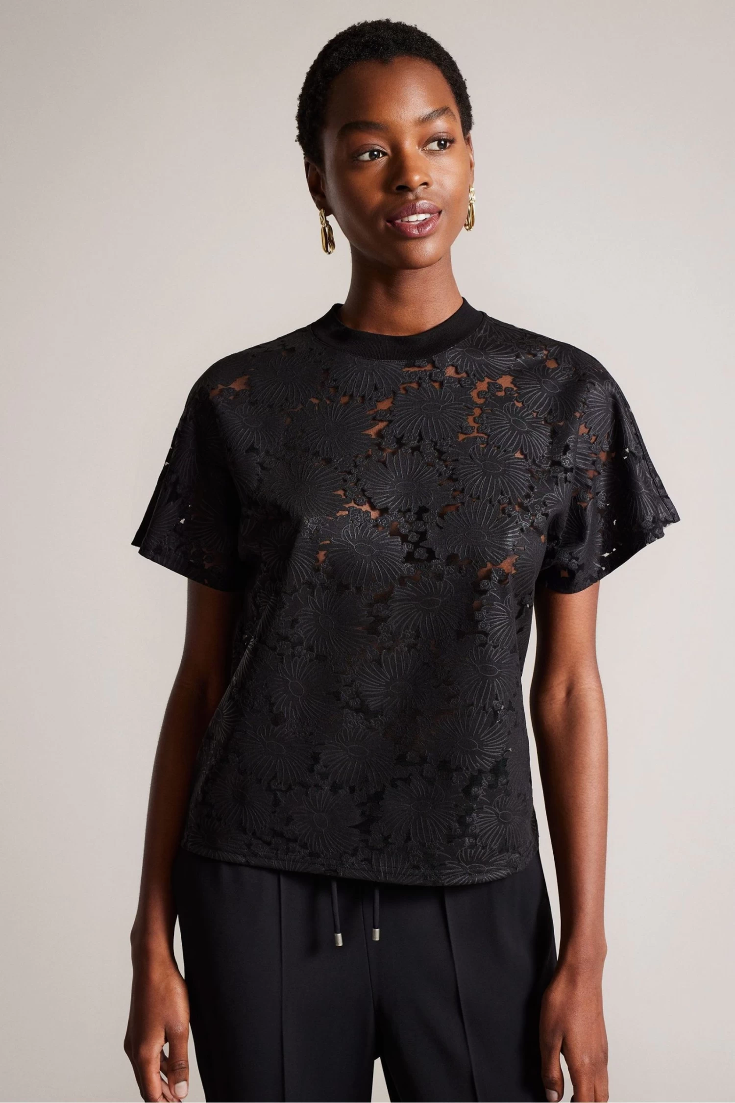 Ted Baker Maralo Black Relaxed T-Shirt With Grown On Sleeve