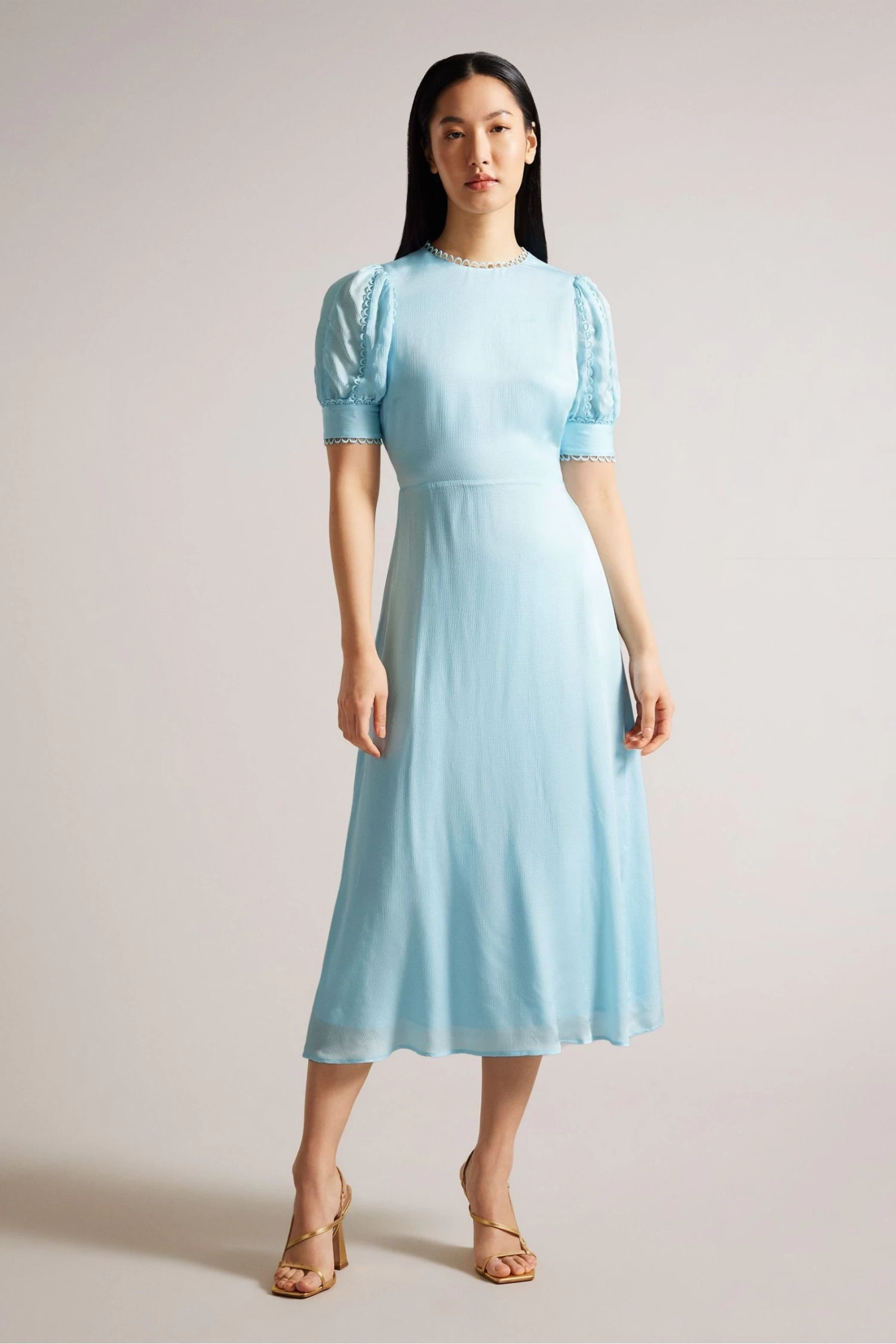 Ted Baker Sky Blue Azilea Puff Sleeve Midi Tea Dress