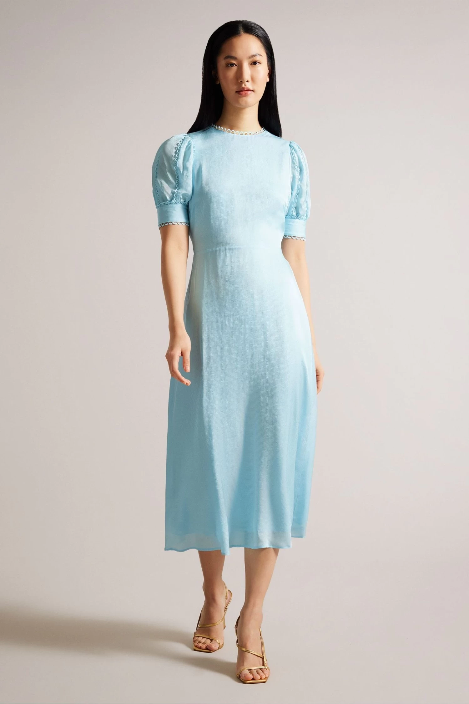 Ted Baker Sky Blue Azilea Puff Sleeve Midi Tea Dress - Image 3