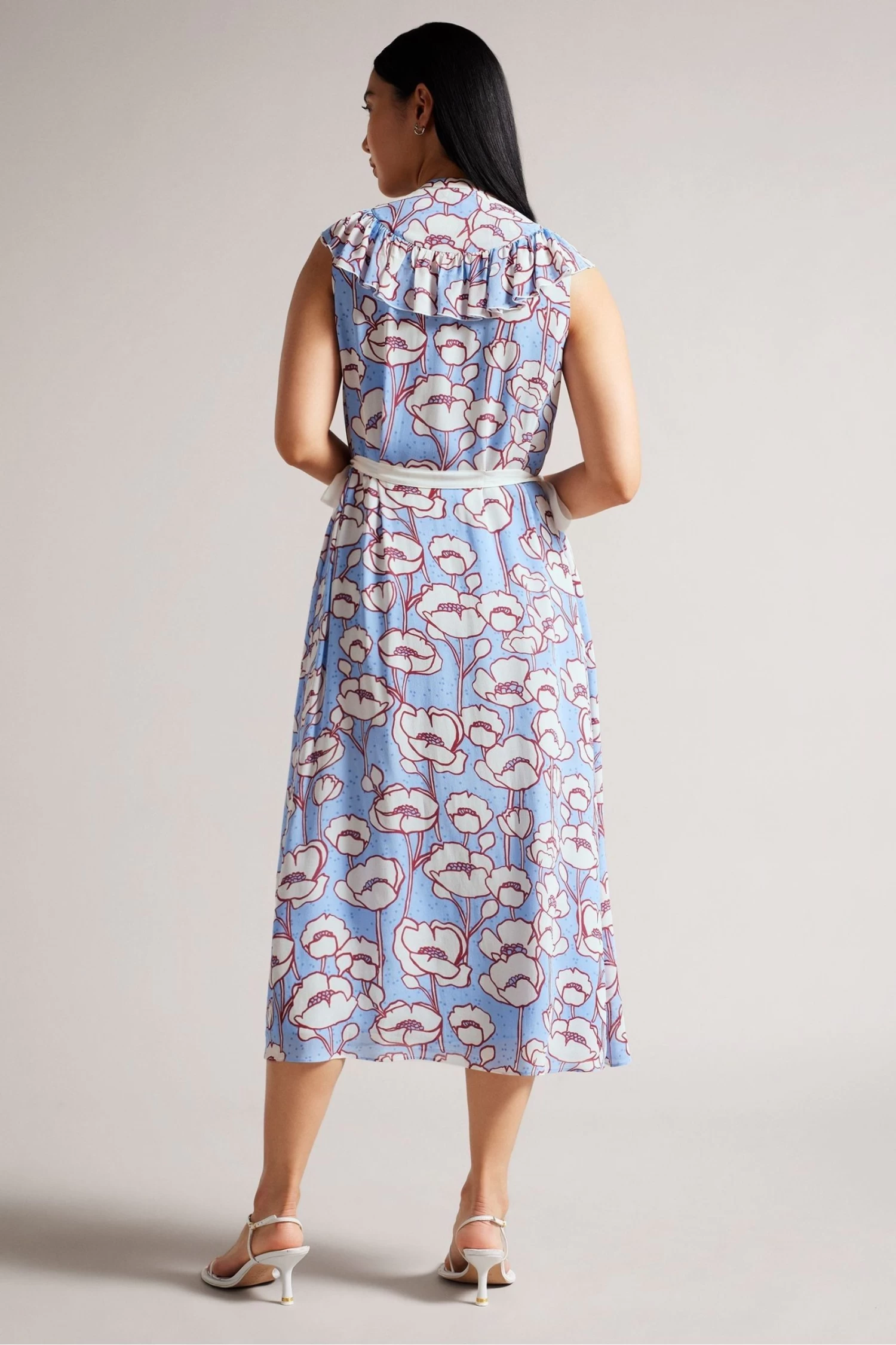 Ted Baker Blue Tindraa Sleeveless Frilled Midi Dress - Image 2