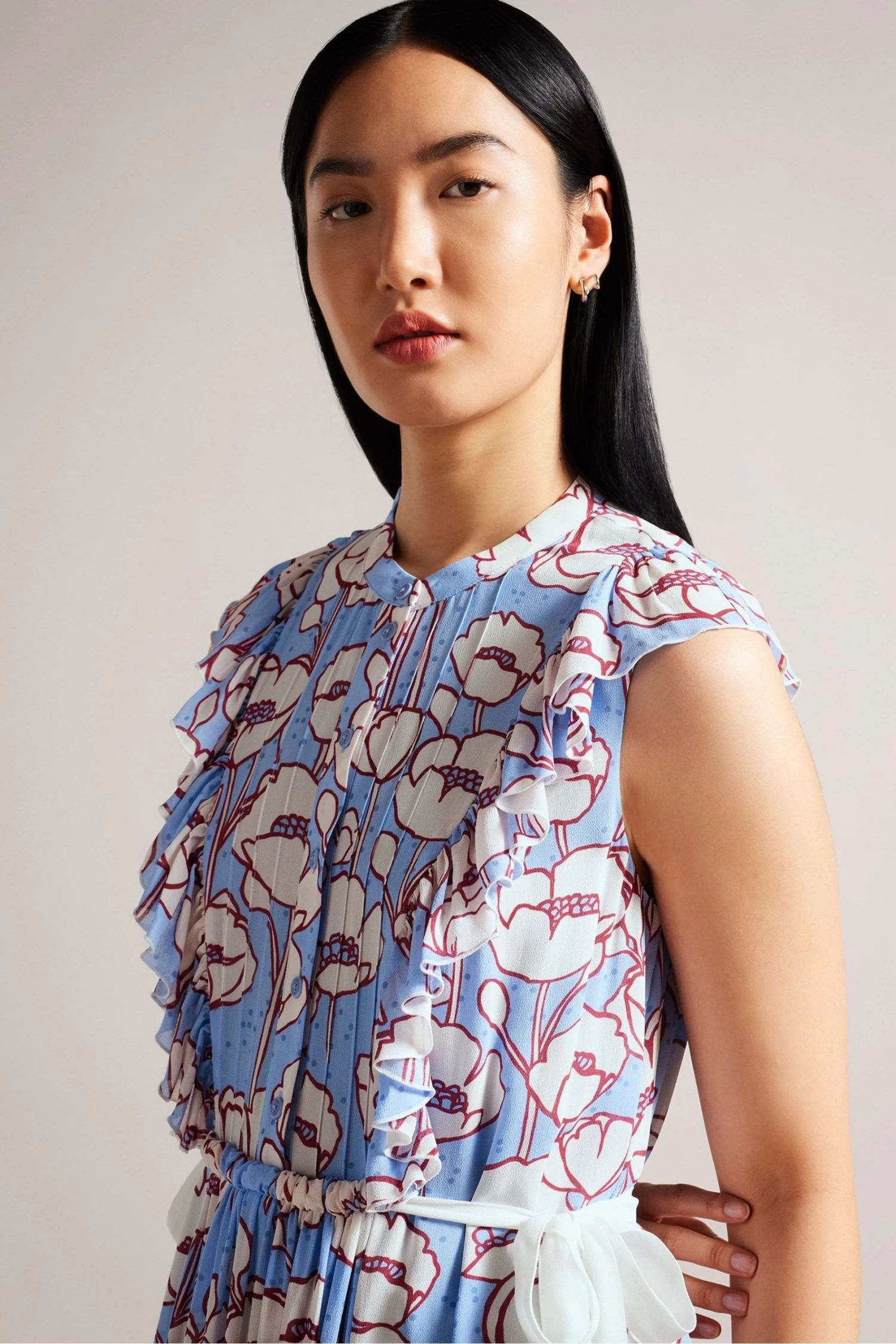 Ted Baker Blue Tindraa Sleeveless Frilled Midi Dress - Image 3