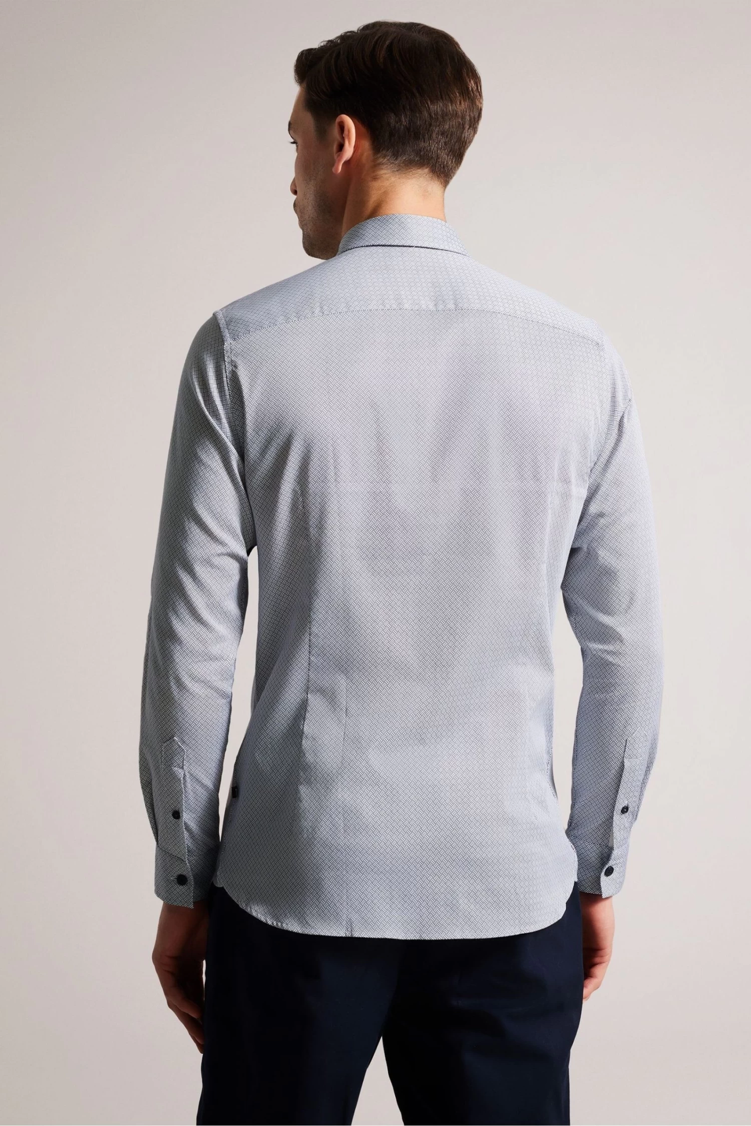 Ted Baker Blue Alham Long Sleeve Fine Geo Stretch Shirt - Image 2