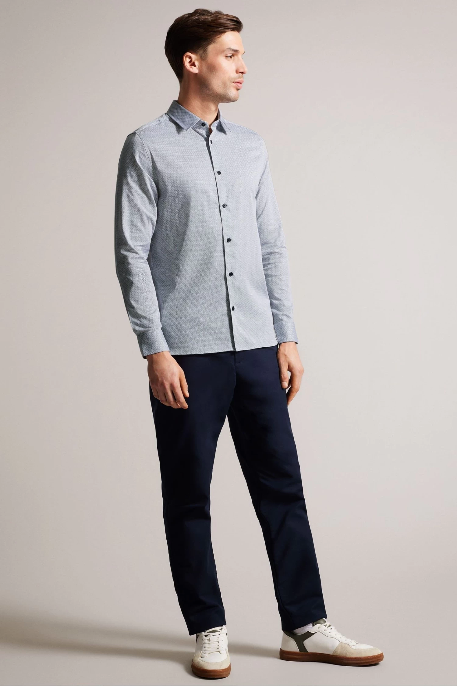 Ted Baker Blue Alham Long Sleeve Fine Geo Stretch Shirt - Image 3