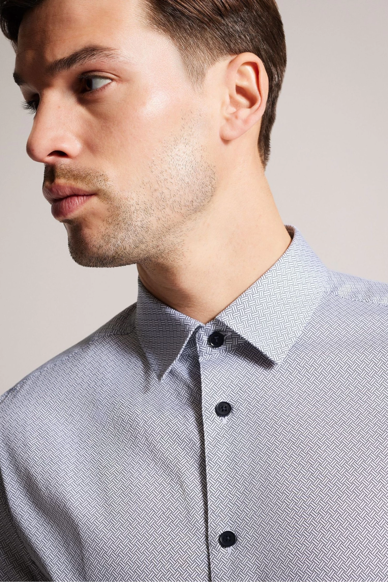 Ted Baker Blue Alham Long Sleeve Fine Geo Stretch Shirt - Image 4