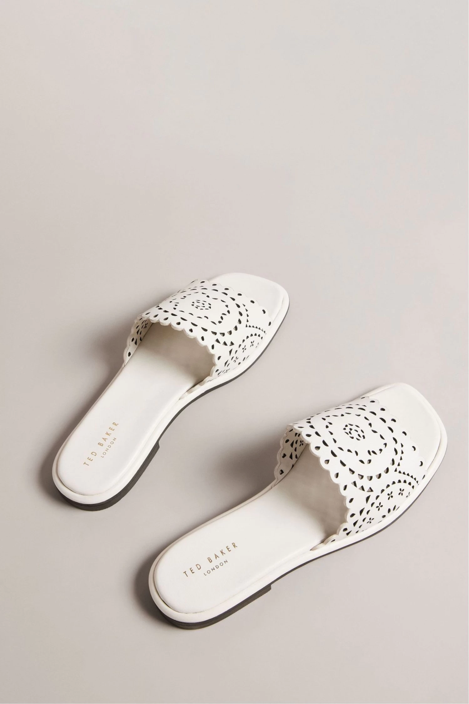 Ted Baker Clovei White Laser Cut Flat Sandals - Image 2