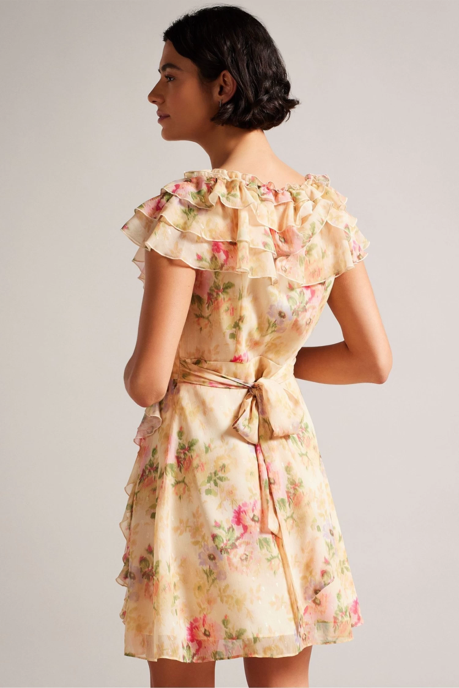 Ted Baker Ammiah Frilled Sleeveless V-Neck Mini Brown Dress - Image 2