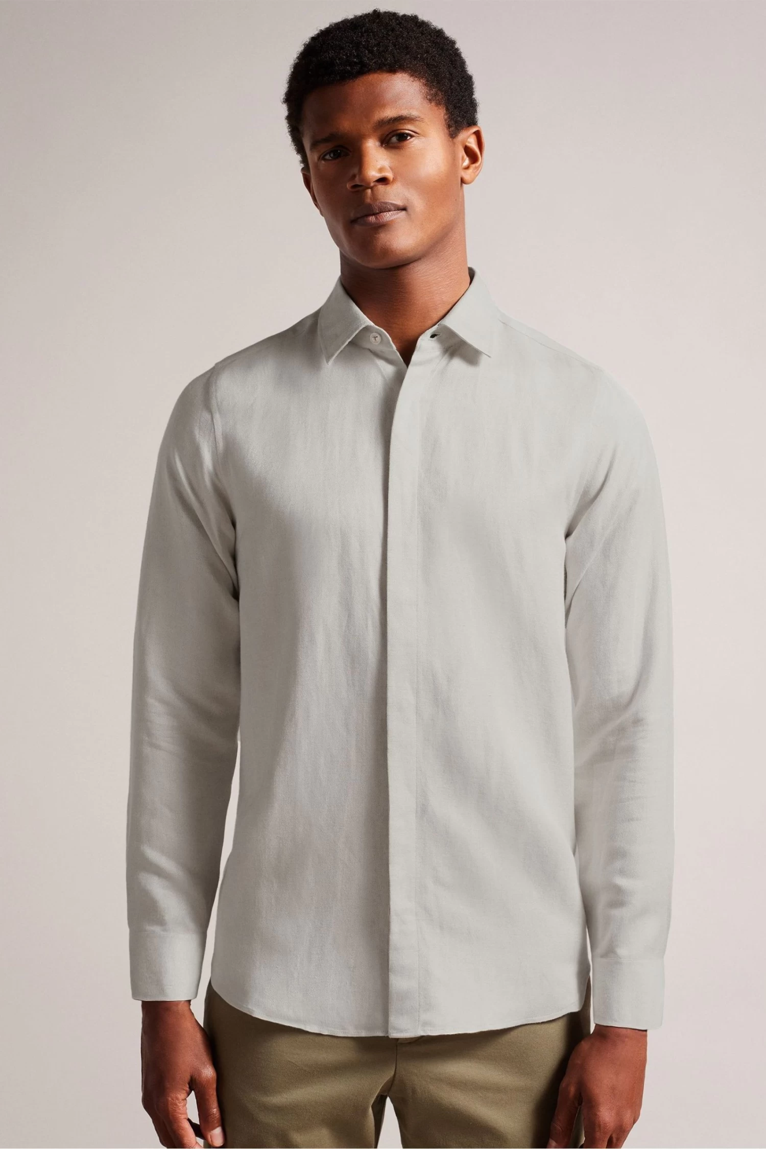 Ted Baker Natural Jasperr Long Sleeved Cotton Linen Shirt