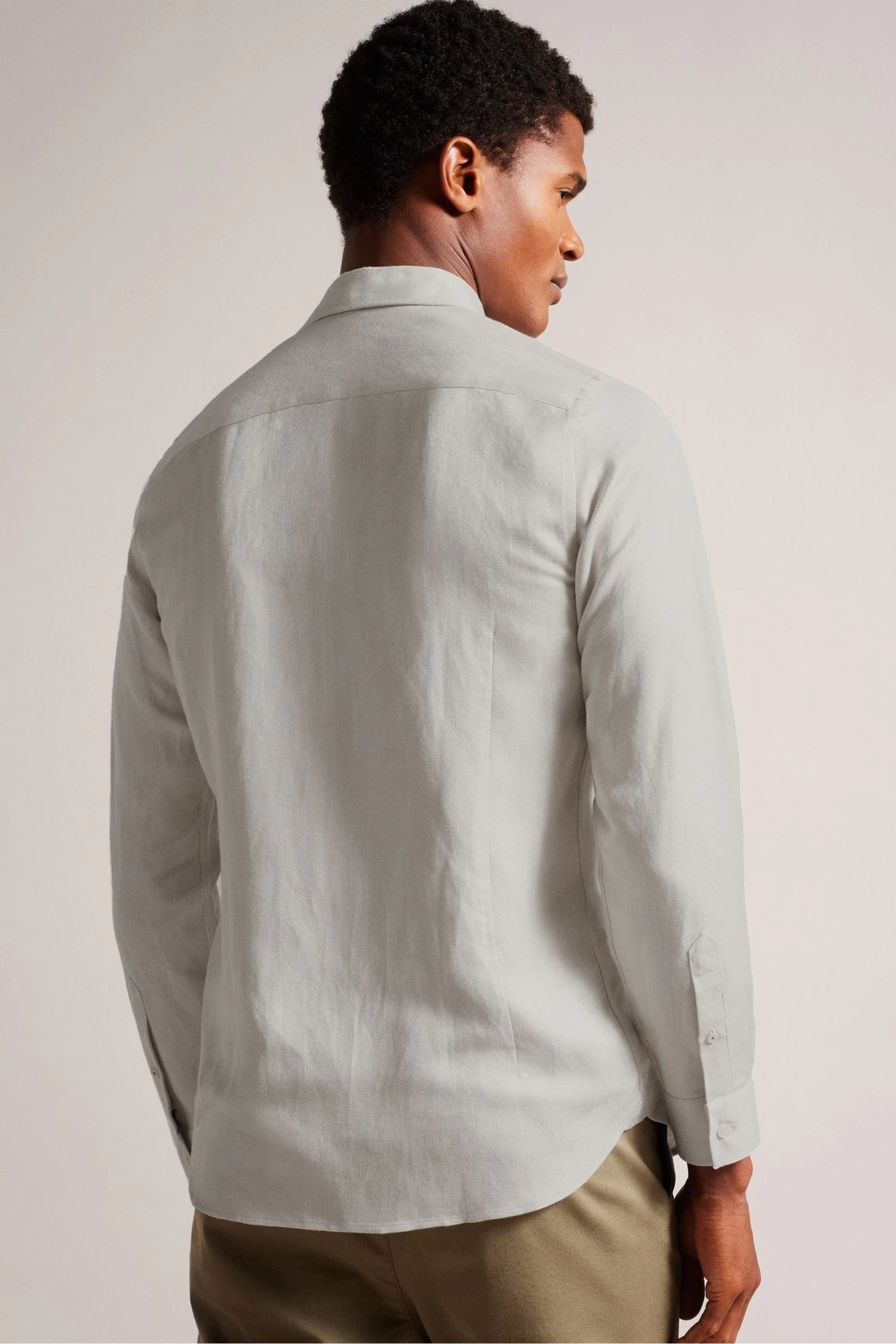 Ted Baker Natural Jasperr Long Sleeved Cotton Linen Shirt - Image 2