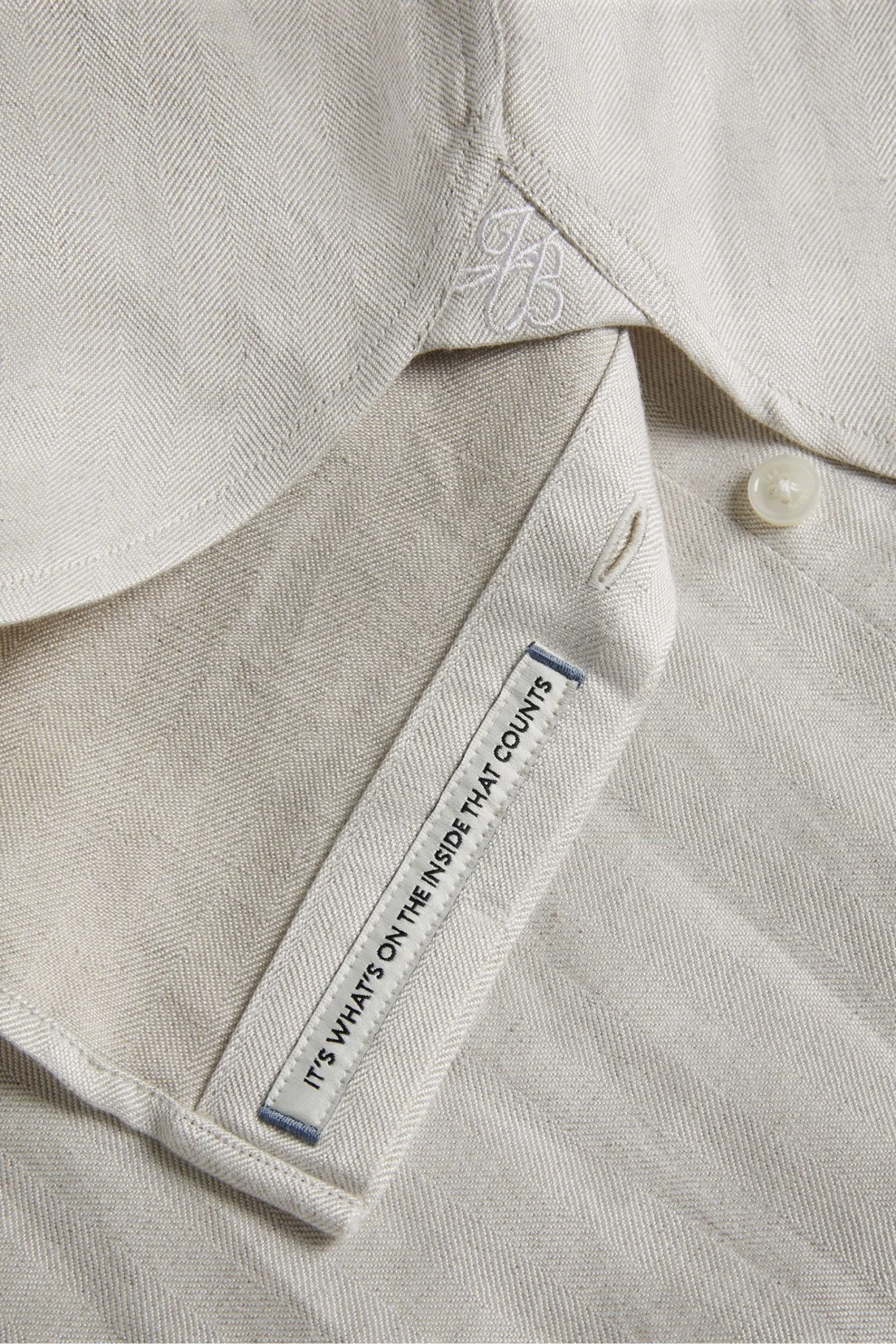 Ted Baker Natural Jasperr Long Sleeved Cotton Linen Shirt - Image 5