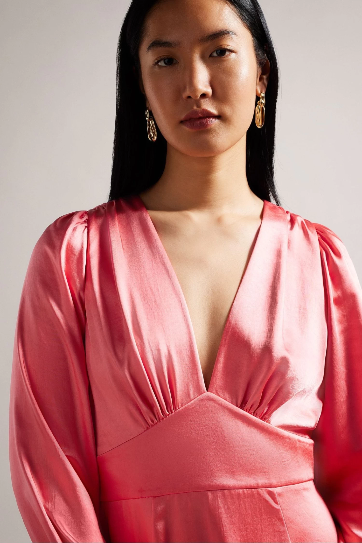 Ted Baker Pink Daniia Coral Waisted Midi Dress With Blouson Sleeve - Image 3