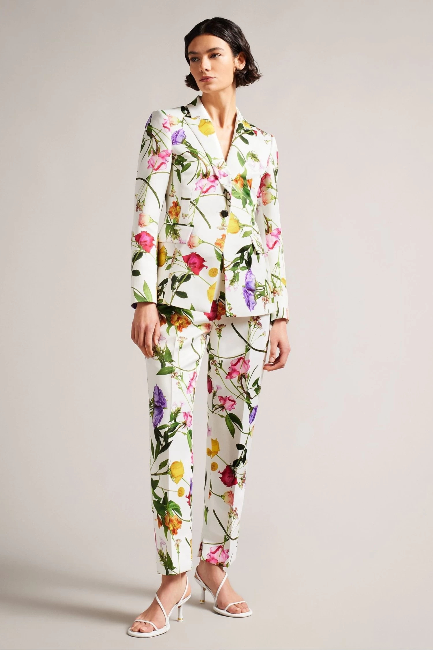 Ted Baker Ziaah Printed Single Breasted Slim White Jacket