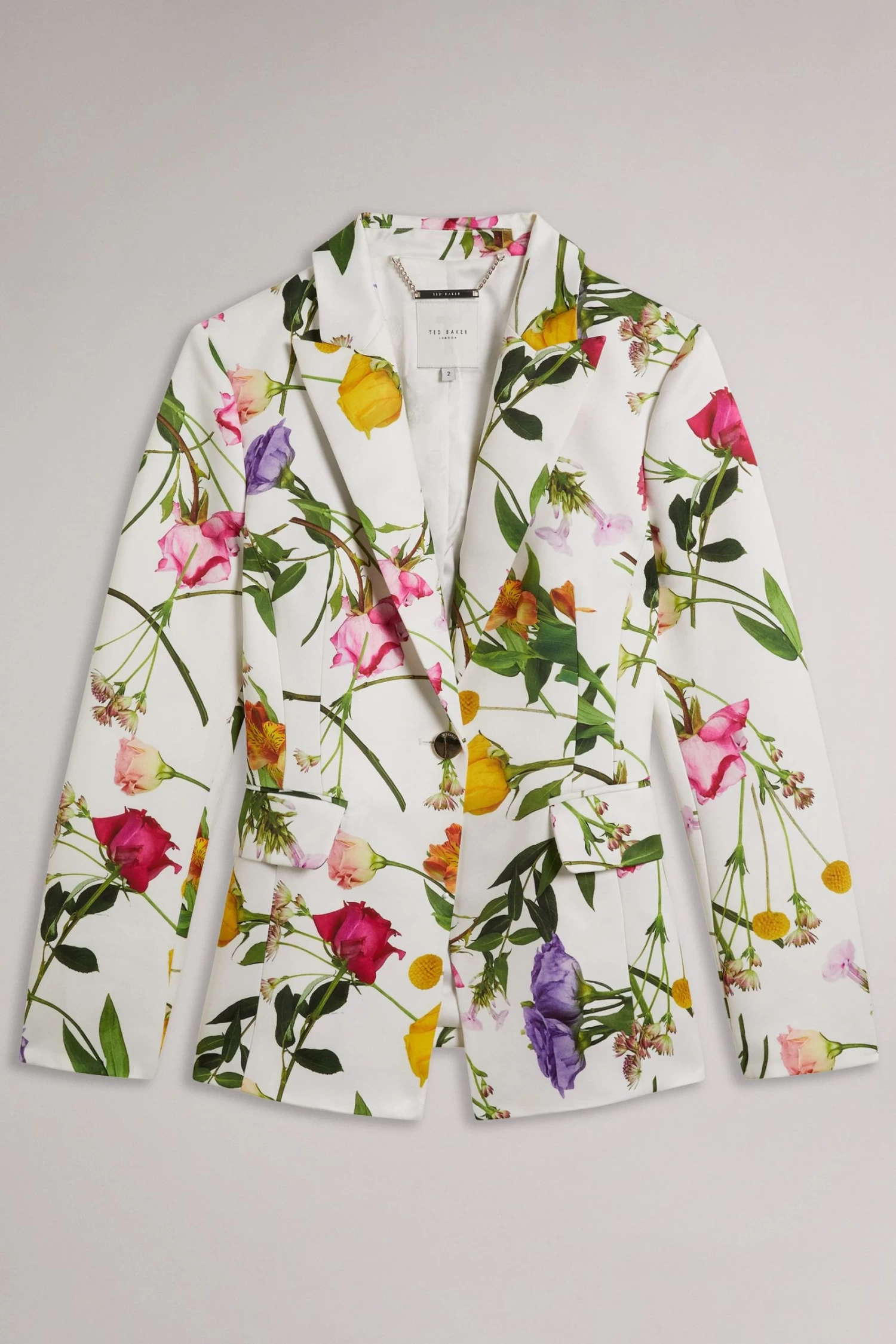 Ted Baker Ziaah Printed Single Breasted Slim White Jacket - Image 3