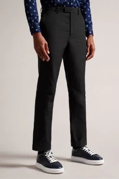 Ted Baker Slim Fit Cleevet Cotton Linen Black Trousers