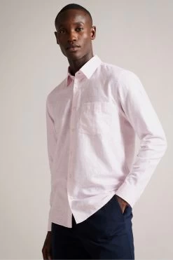 Ted Baker Pink Kingwel Long Sleeve Linen Shirt