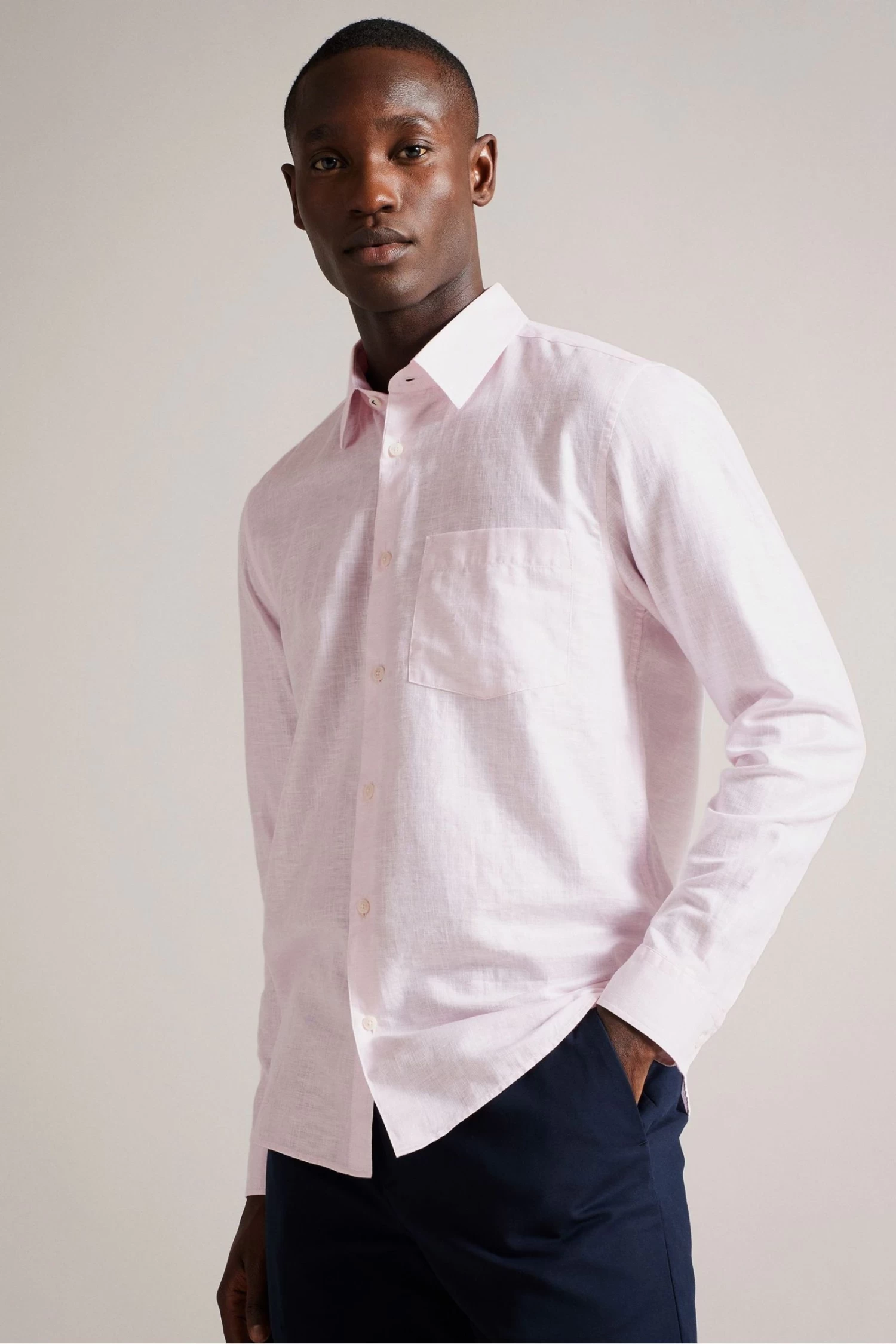 Ted Baker Pink Kingwel Long Sleeve Linen Shirt
