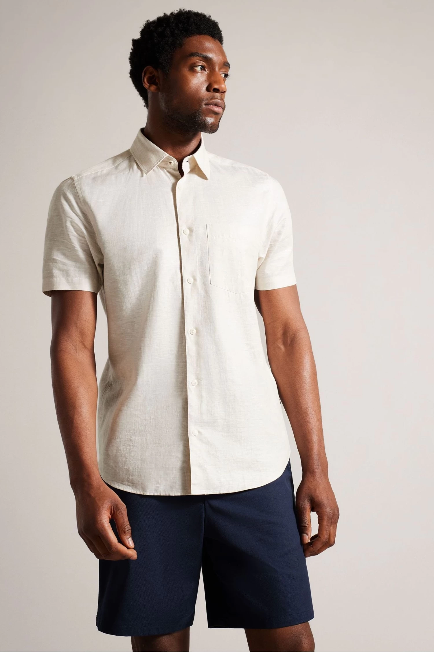 Ted Baker Cream Kingfrd Short Sleeve Linen Shirt