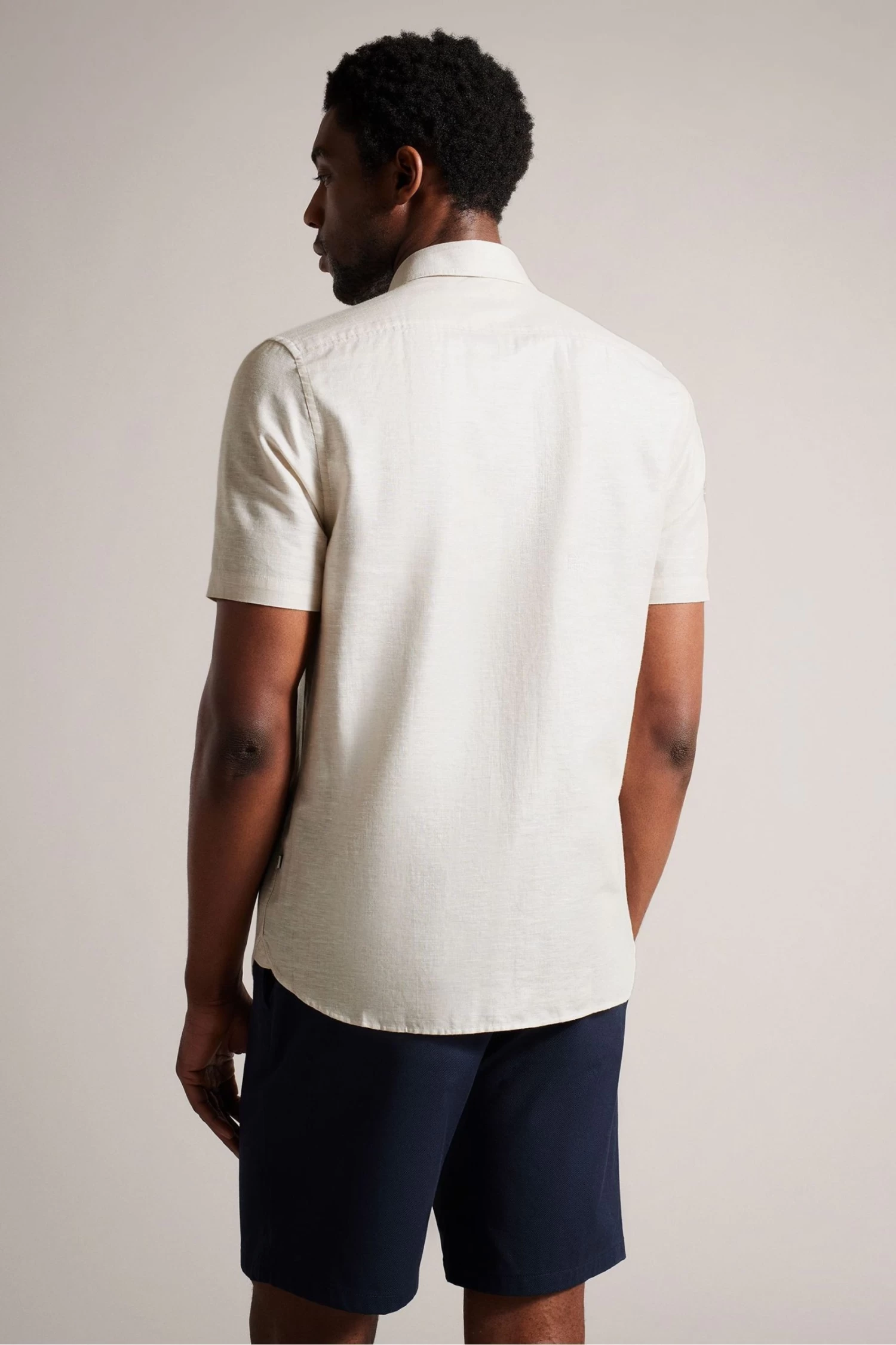 Ted Baker Cream Kingfrd Short Sleeve Linen Shirt - Image 2