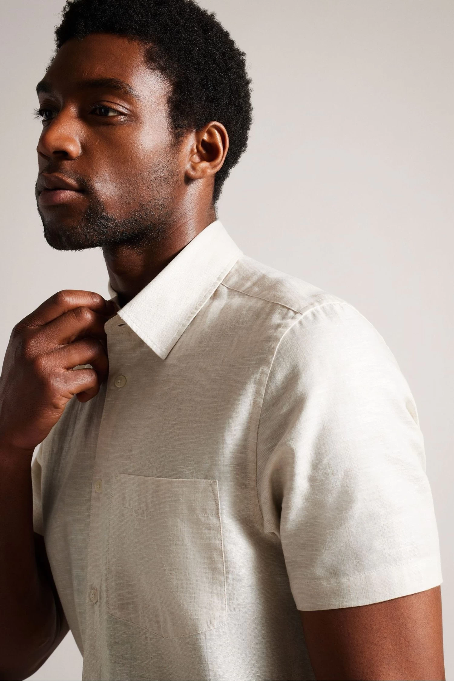 Ted Baker Cream Kingfrd Short Sleeve Linen Shirt - Image 4