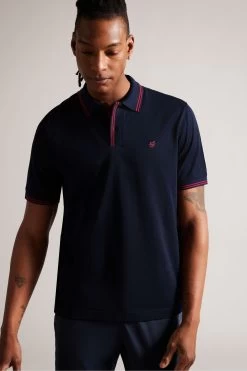 Ted Baker Regular Fit Blue Dynam Short Sleeved Jacquard Polo Shirt
