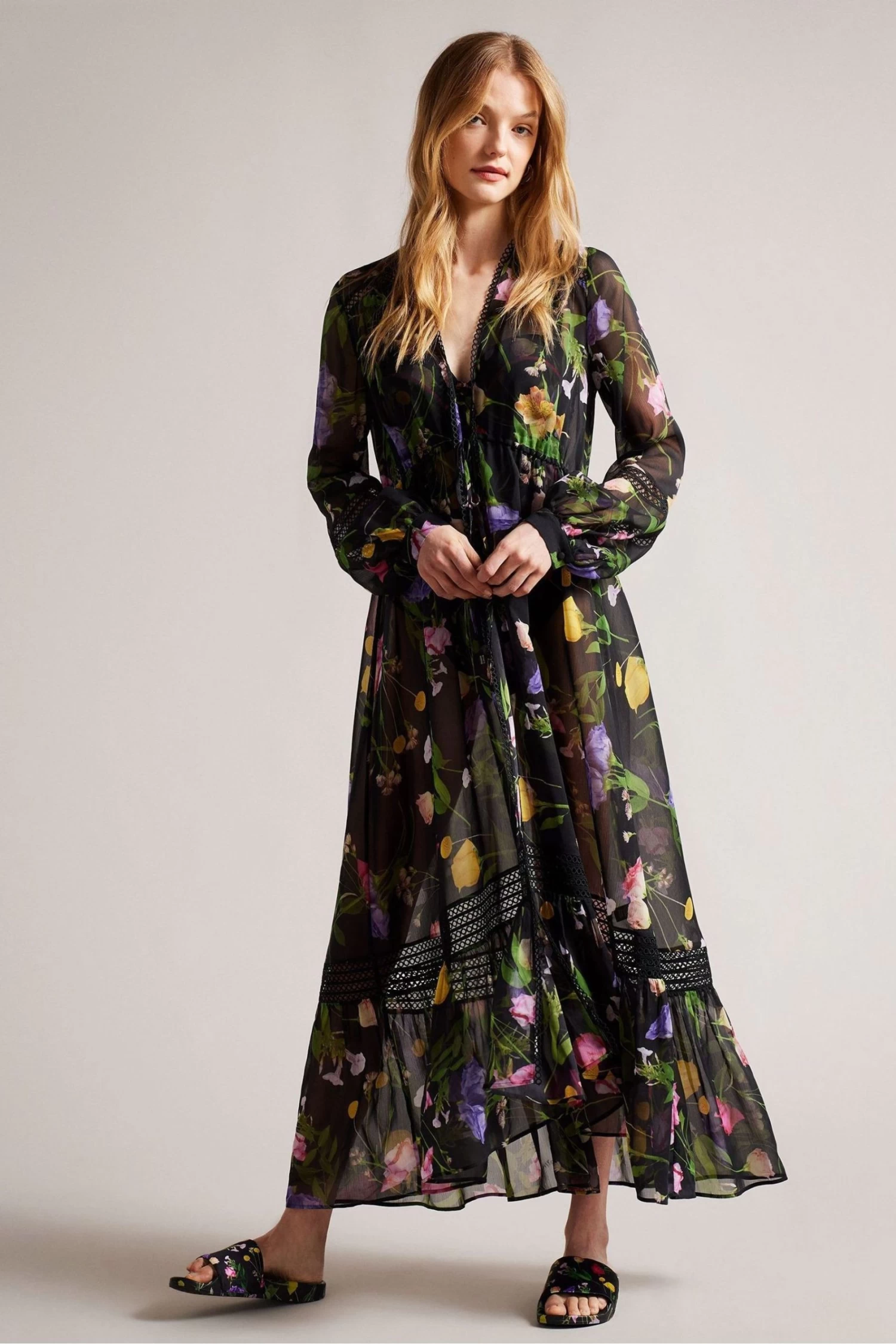 Ted Baker Azzi Black Floral Printed Satin Sliders - Image 2