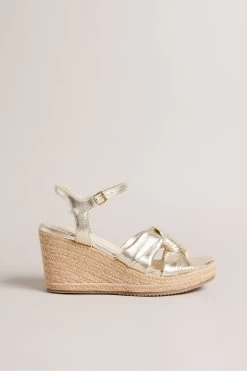 Ted Baker Gold Carda Knotted Wedge Espadrille Sandals