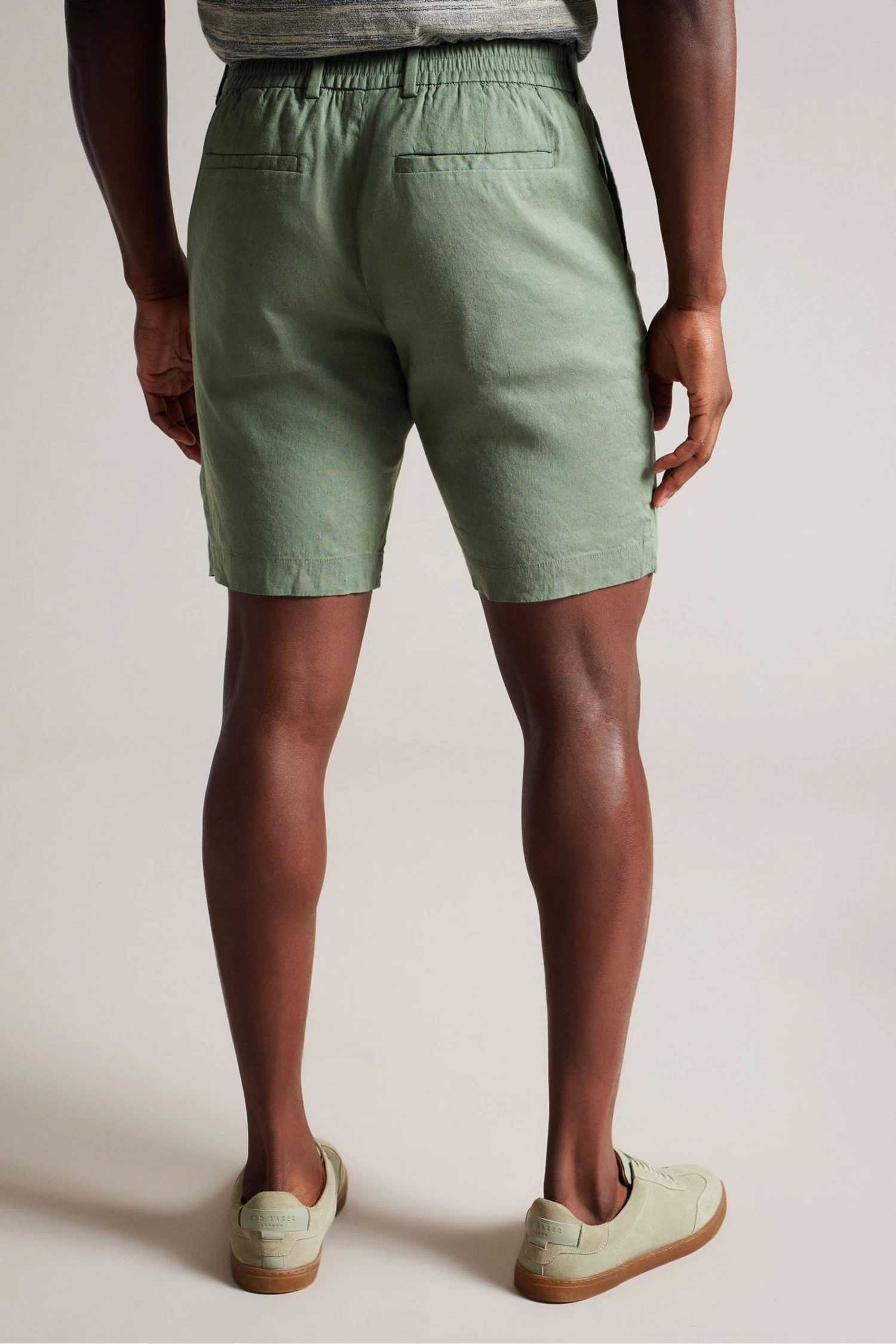 Ted Baker Green Leder Linen Blend Half Elasticated Shorts - Image 2