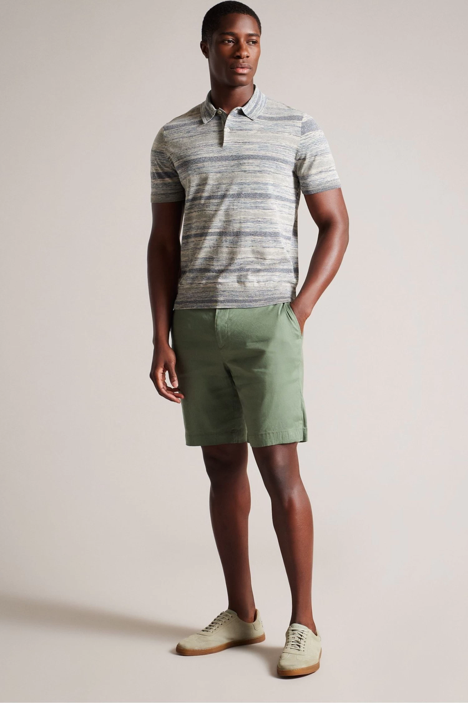 Ted Baker Green Leder Linen Blend Half Elasticated Shorts - Image 3