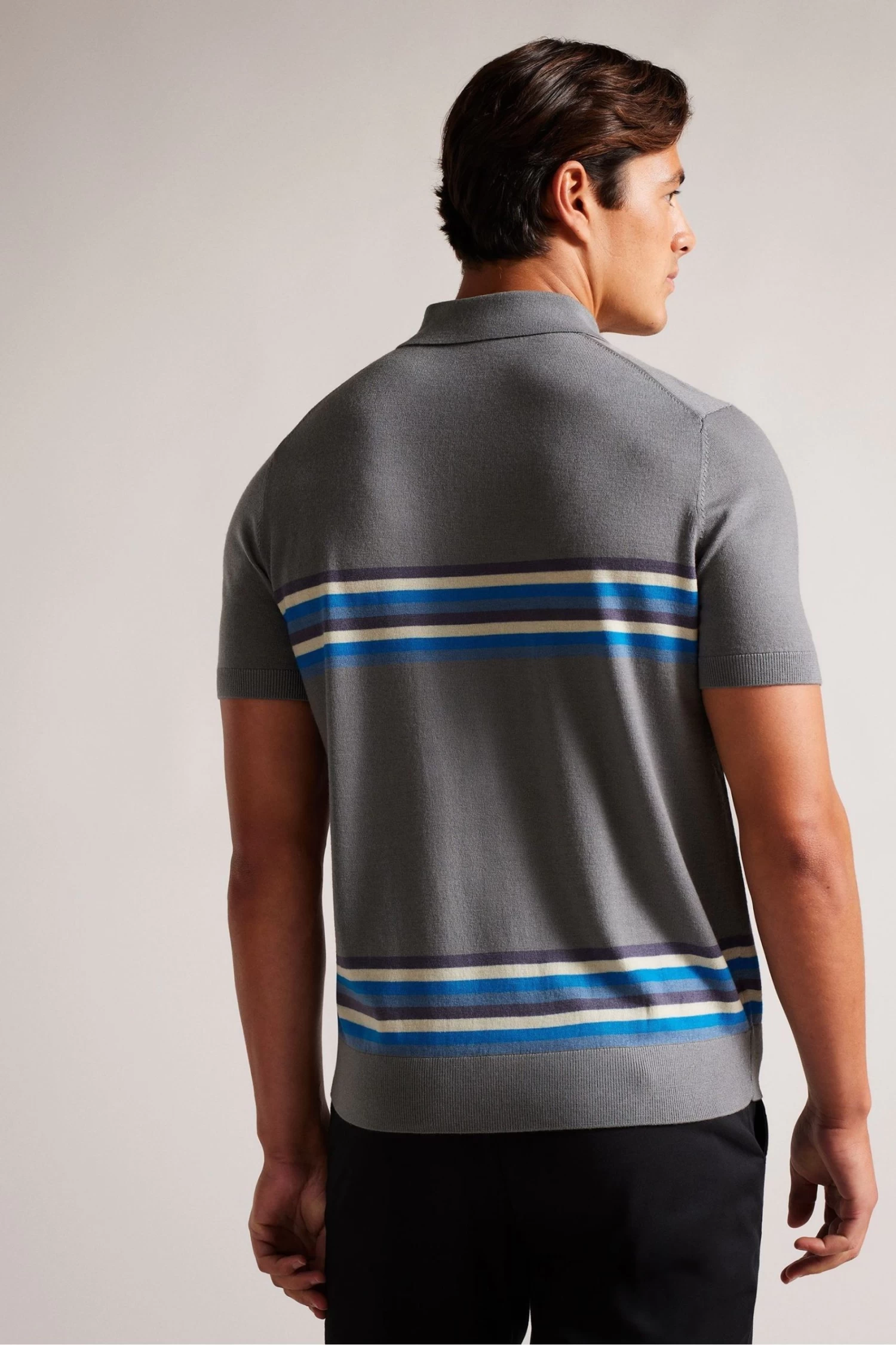 Ted Baker Grey Merino Stripe Polo Shirt - Image 2