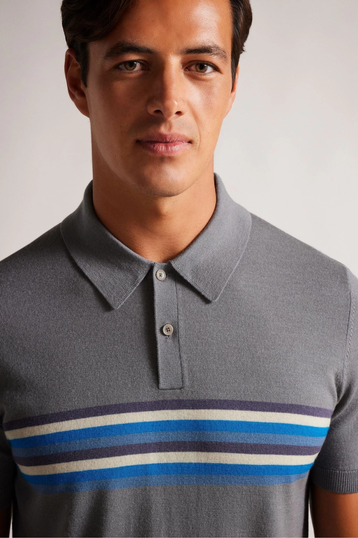 Ted Baker Grey Merino Stripe Polo Shirt - Image 4