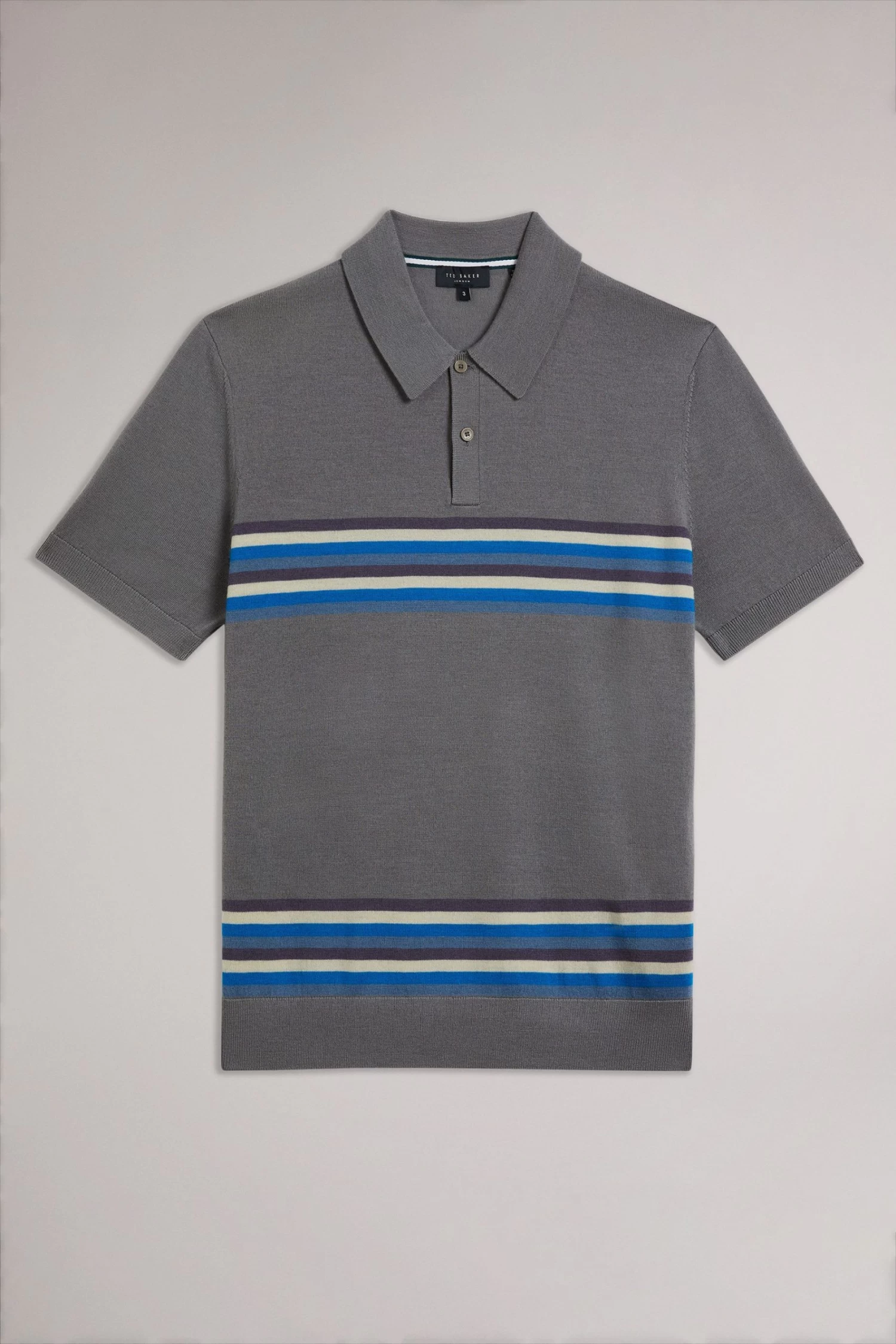 Ted Baker Grey Merino Stripe Polo Shirt - Image 5