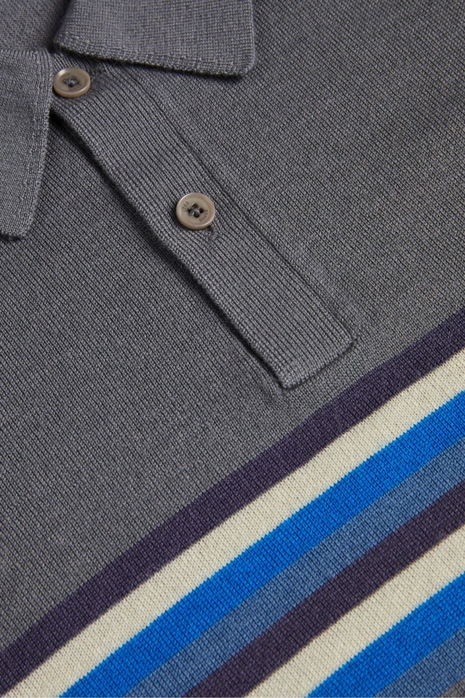 Ted Baker Grey Merino Stripe Polo Shirt - Image 6