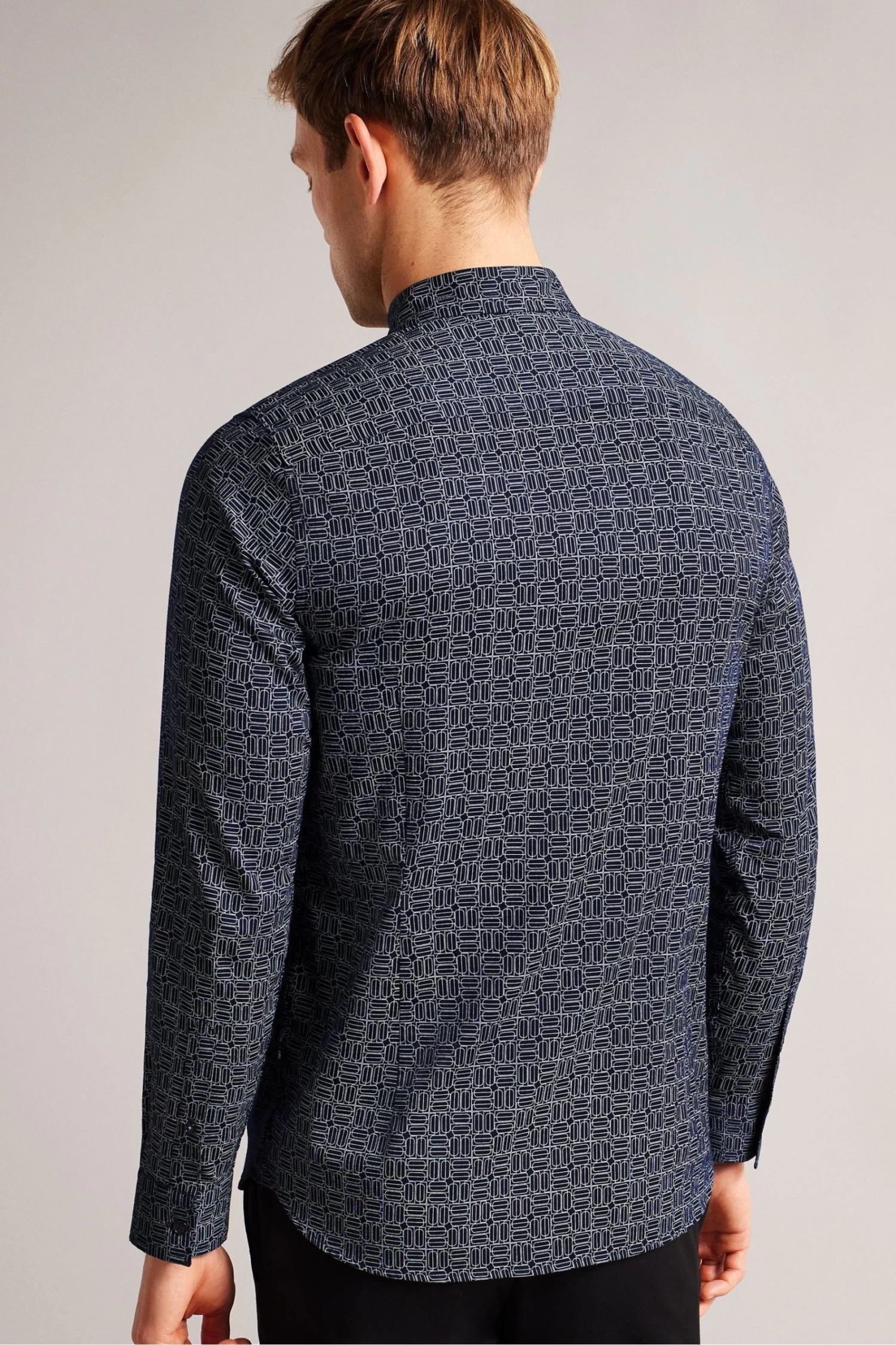 Ted Baker Navy Blue Andover Long Sleeve Line Geo Shirt - Image 2