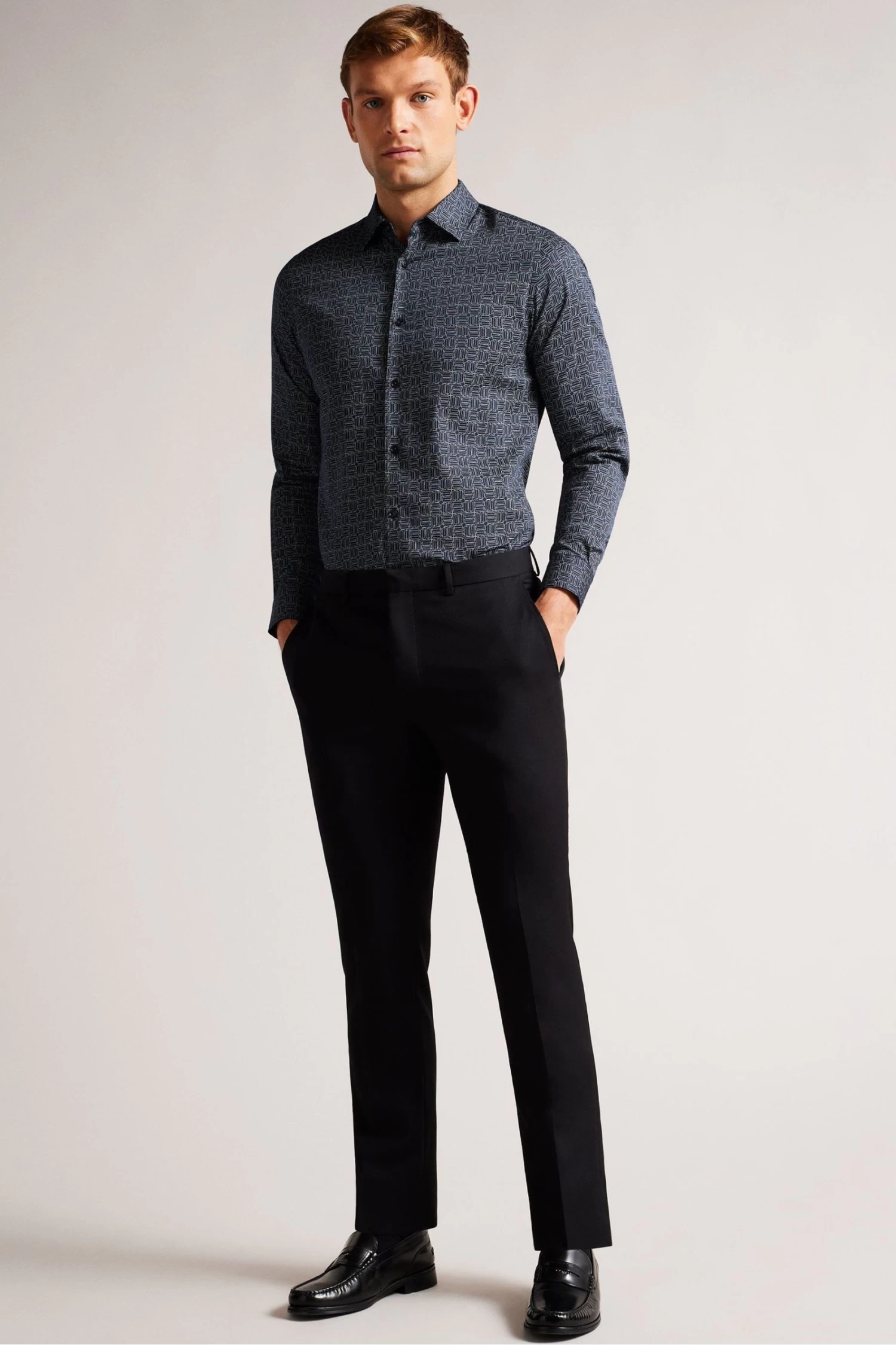 Ted Baker Navy Blue Andover Long Sleeve Line Geo Shirt - Image 3
