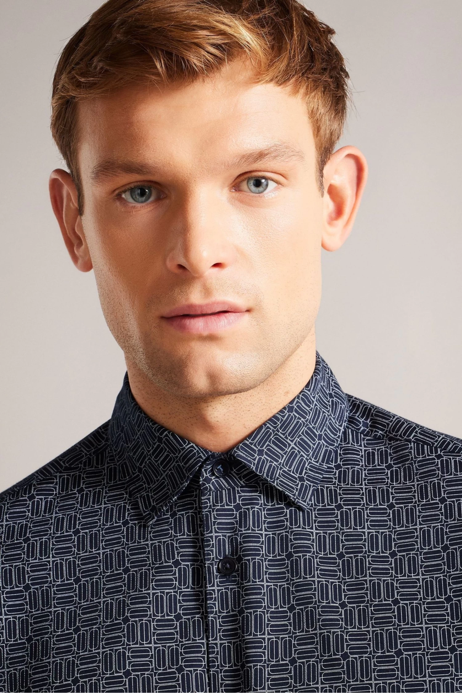 Ted Baker Navy Blue Andover Long Sleeve Line Geo Shirt - Image 4