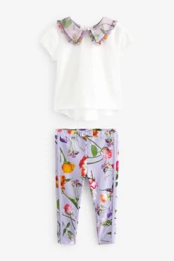 Baker By Ted Baker Lilac Purple Legging And Organza Collar T-Shirt Set