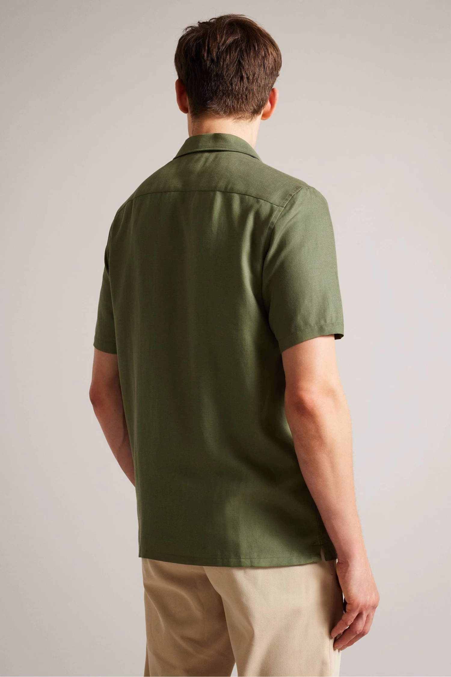 Ted Baker Green Wesland Short Sleeved Linen Blend Revera Shirt - Image 2
