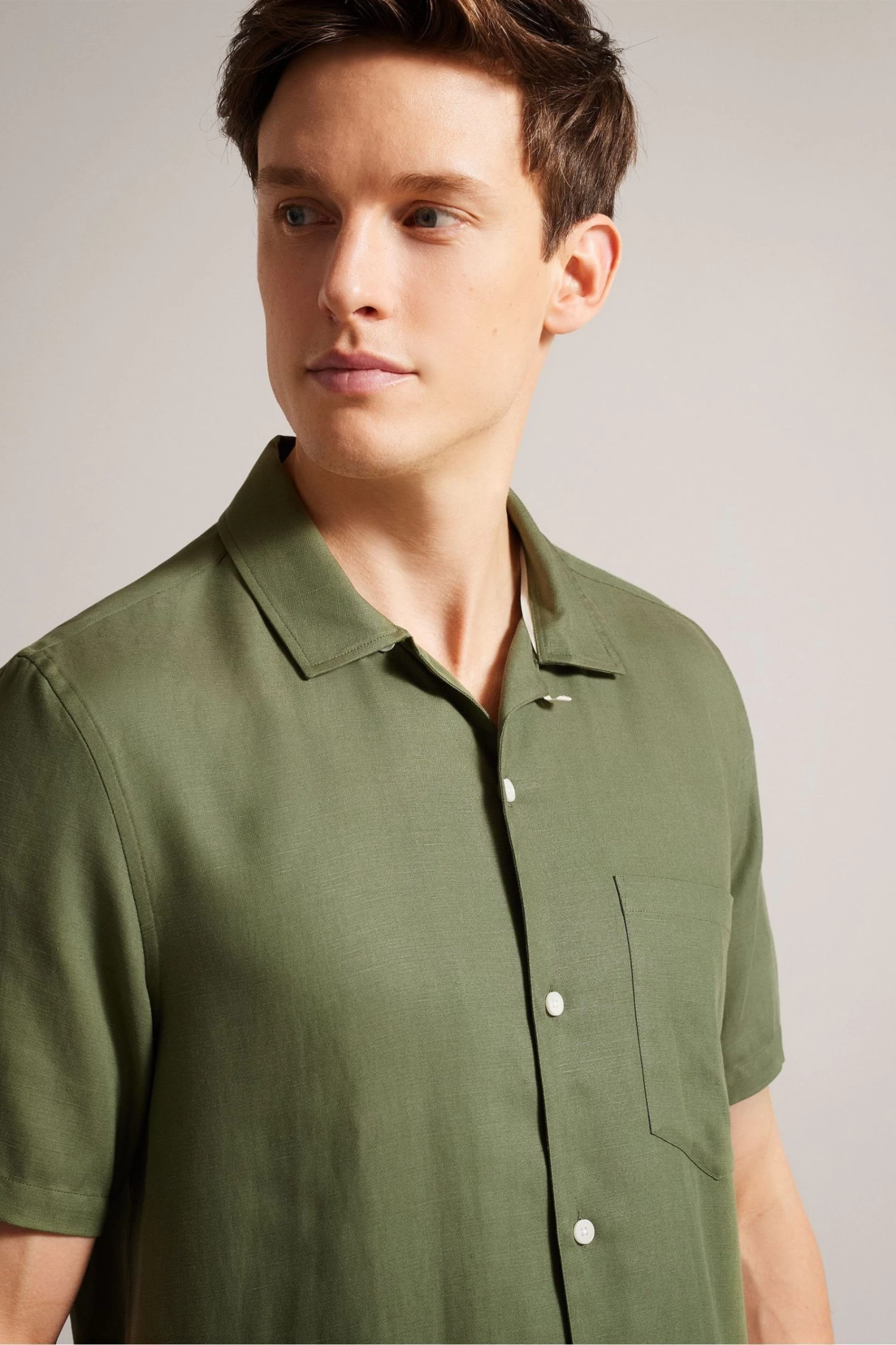 Ted Baker Green Wesland Short Sleeved Linen Blend Revera Shirt - Image 4