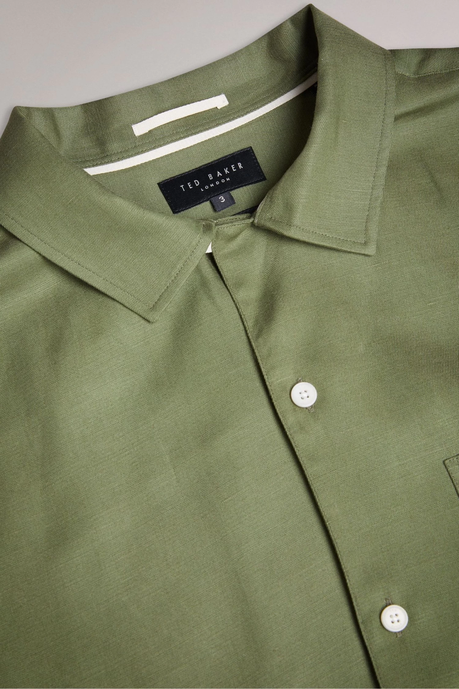 Ted Baker Green Wesland Short Sleeved Linen Blend Revera Shirt - Image 5