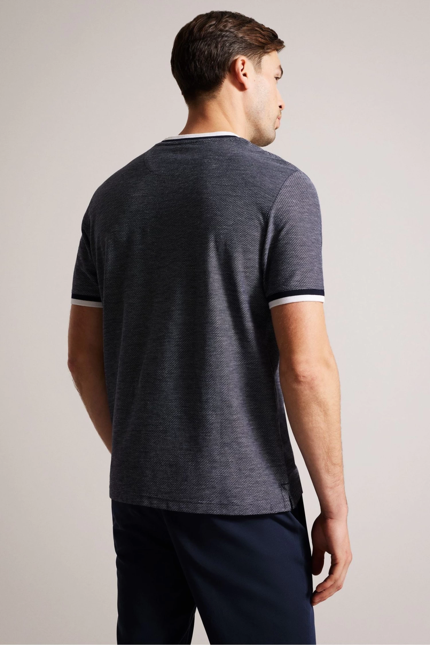 Ted Baker Blue Bowker Short Sleeve Regular Fit Textured T-Shirt - Image 2
