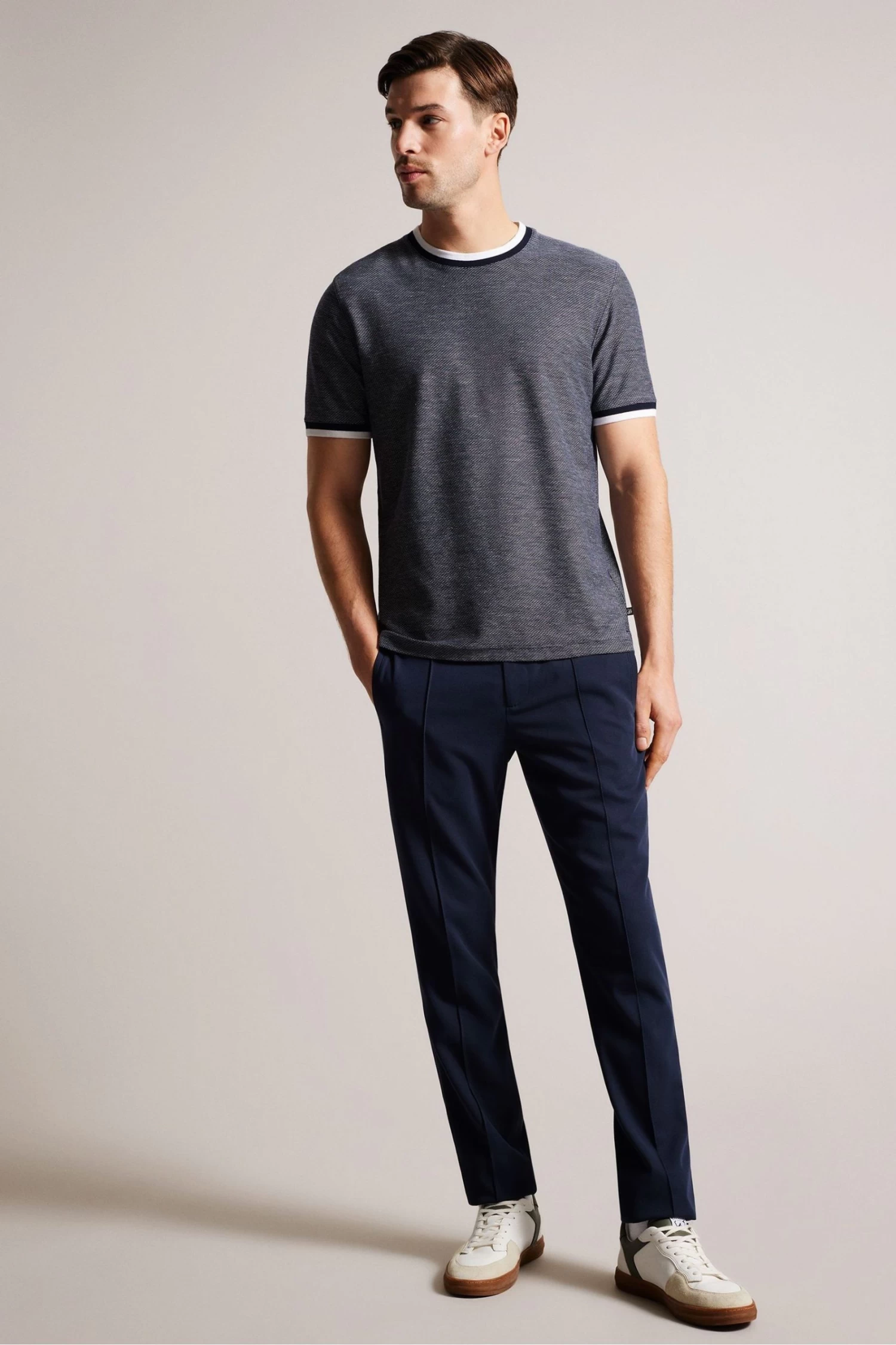 Ted Baker Blue Bowker Short Sleeve Regular Fit Textured T-Shirt - Image 3