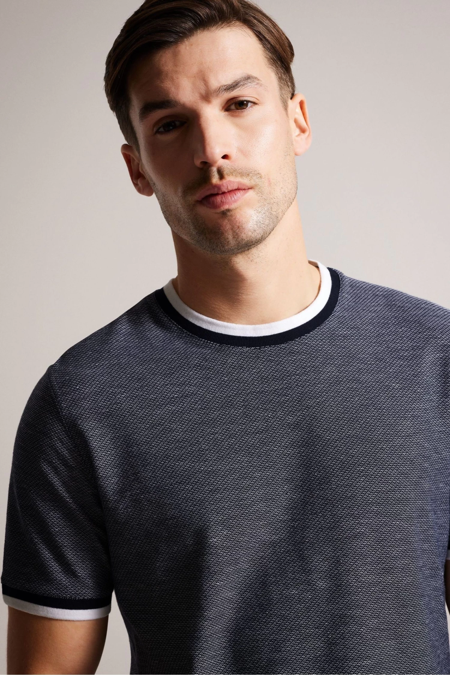 Ted Baker Blue Bowker Short Sleeve Regular Fit Textured T-Shirt - Image 4