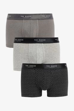 Ted Baker Black/Grey Cotton Trunks 3 Pack
