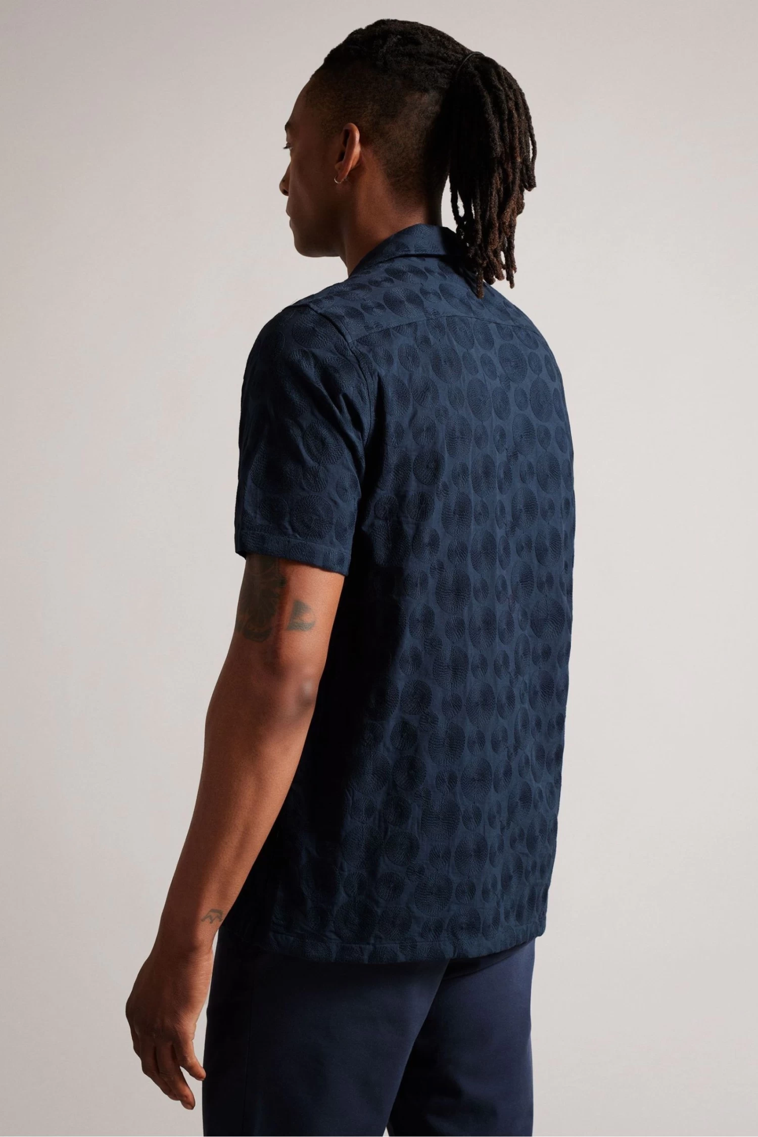 Ted Baker Navy Blue Allbury Short Sleeve Embroidered Shirt - Image 2