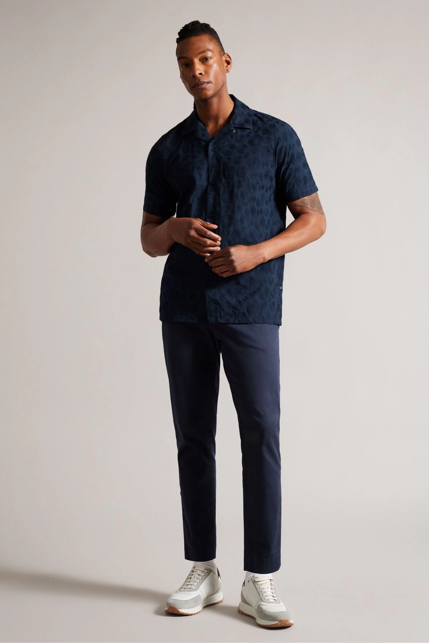 Ted Baker Navy Blue Allbury Short Sleeve Embroidered Shirt - Image 3