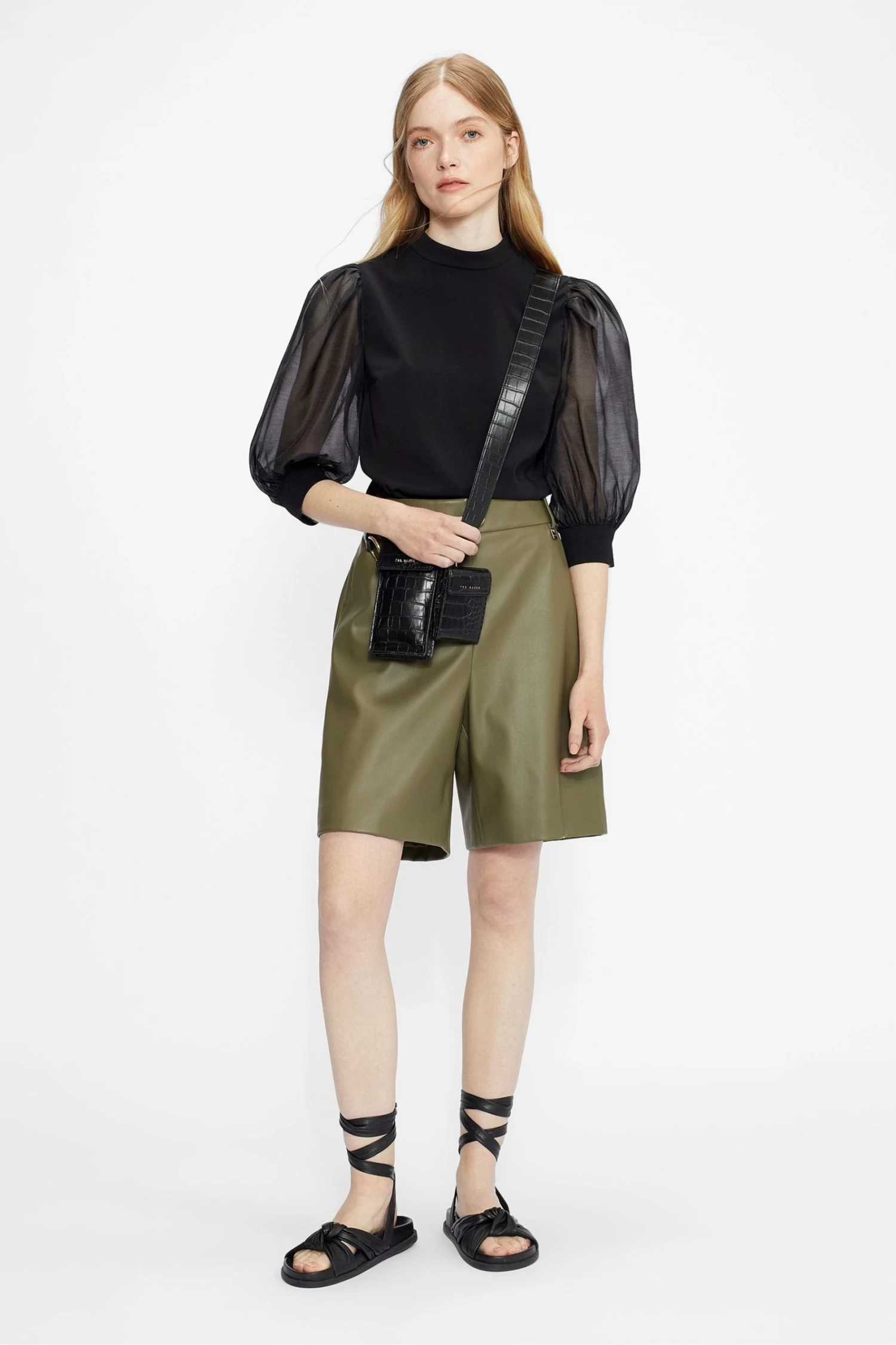 Ted Baker Black Micaeli Organza Volume Sleeve Top
